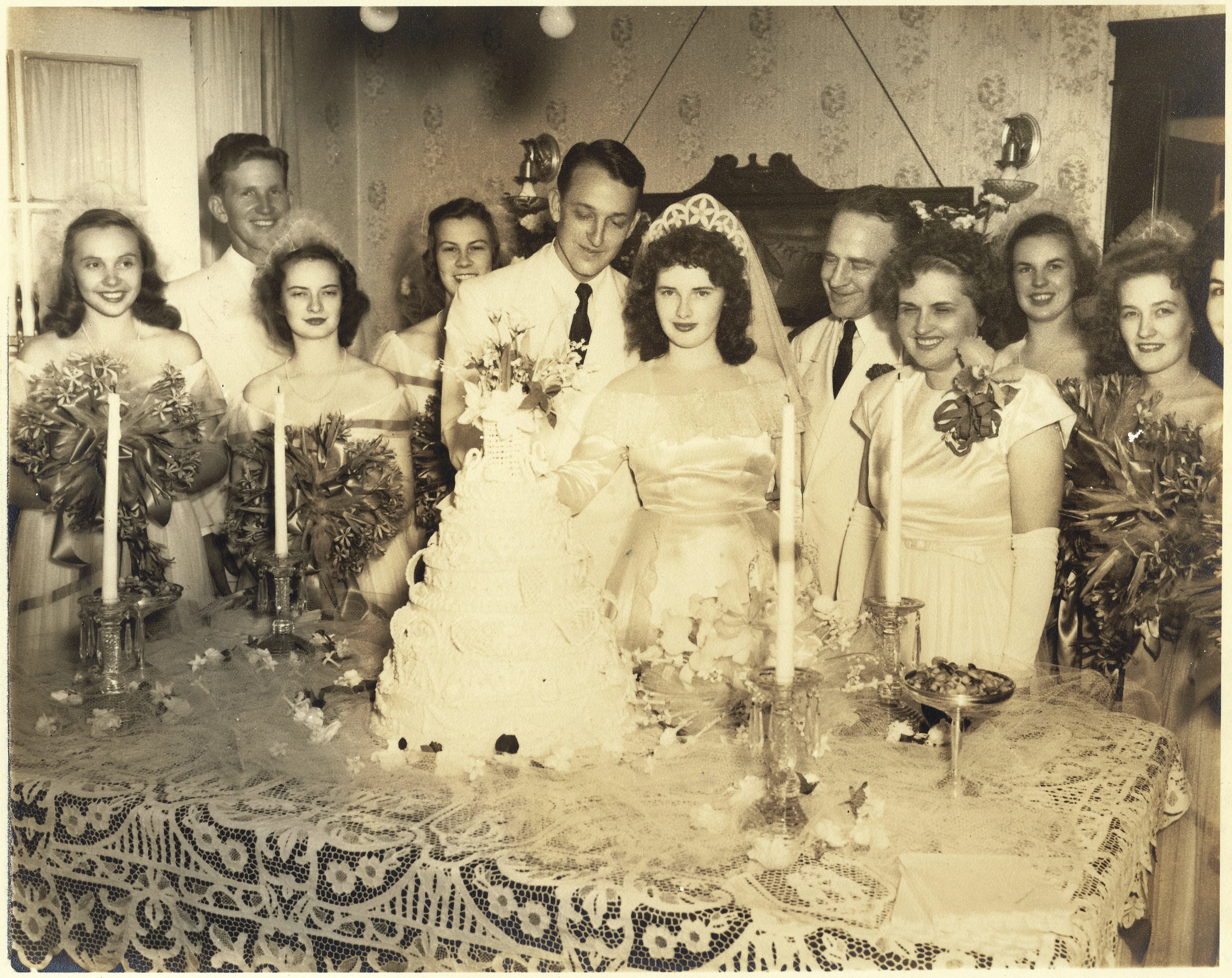 A 1940s wedding reception with the cake, from Gruzel's collection